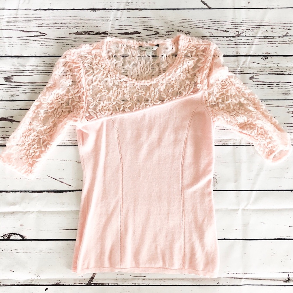 Guess pink and lace top